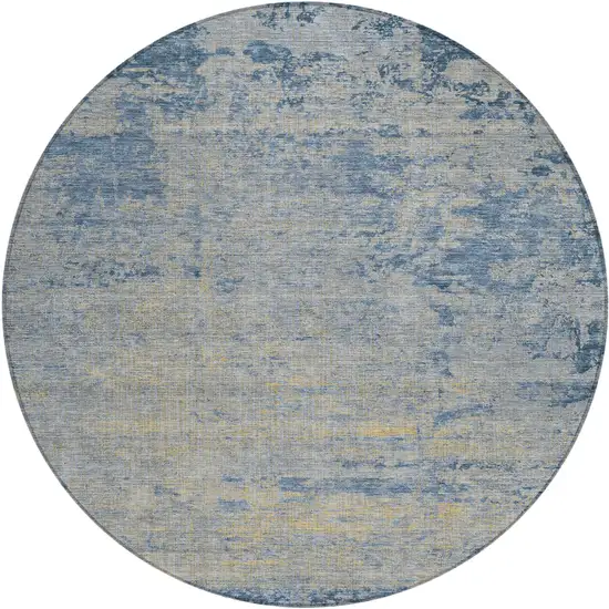 8' Navy Blue And Beige Round Abstract Washable Indoor Outdoor Area Rug Photo 1