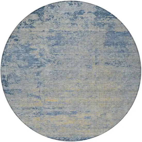 8' Navy Blue And Beige Round Abstract Washable Indoor Outdoor Area Rug Photo 3