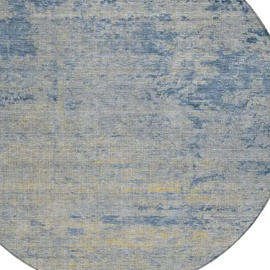 8' Navy Blue And Beige Round Abstract Washable Indoor Outdoor Area Rug Photo 4