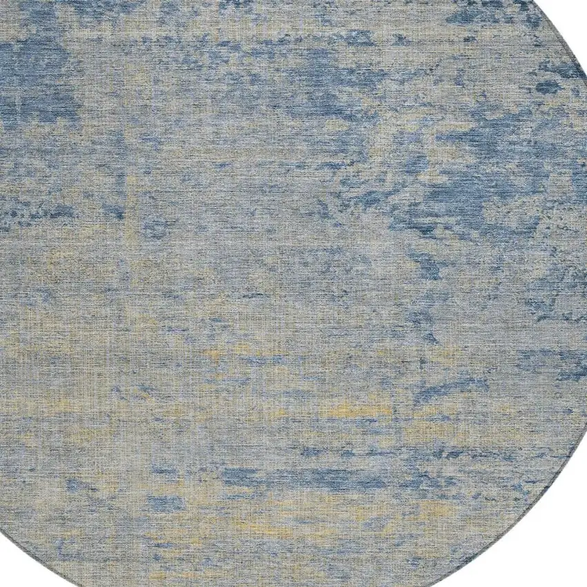 8' Navy Blue And Beige Round Abstract Washable Indoor Outdoor Area Rug Photo 4