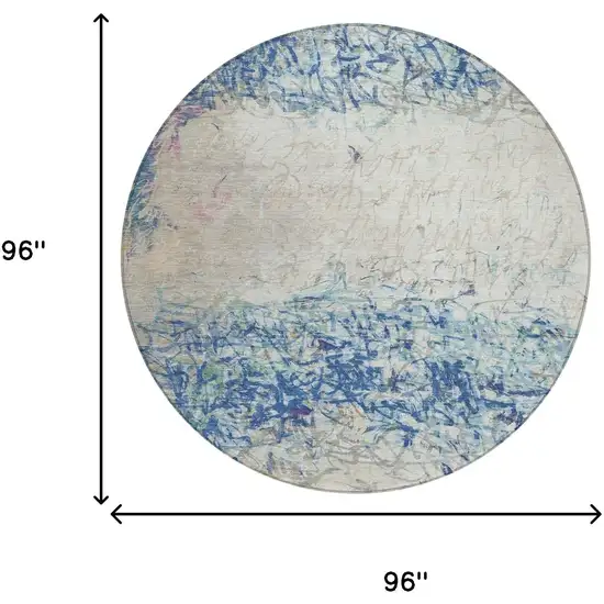 8' Navy Blue And Beige Round Abstract Washable Indoor Outdoor Area Rug Photo 8