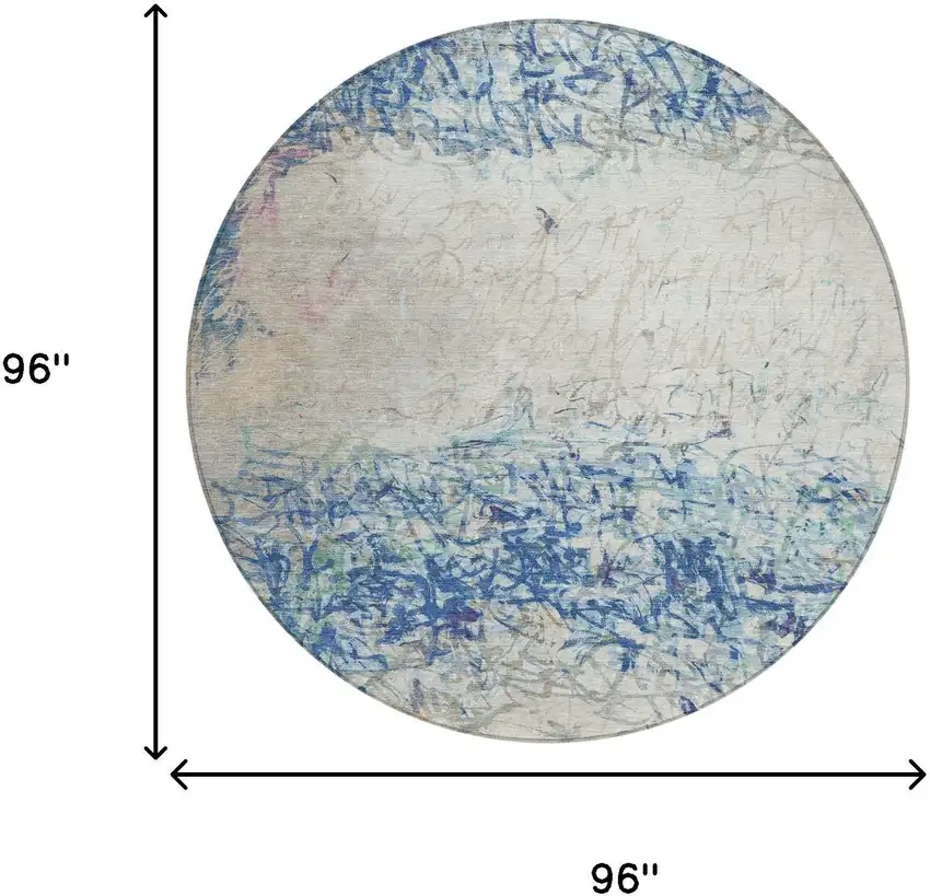 8' Navy Blue And Beige Round Abstract Washable Indoor Outdoor Area Rug Photo 8