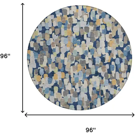 8' Navy Blue And Beige Round Abstract Washable Indoor Outdoor Area Rug Photo 8