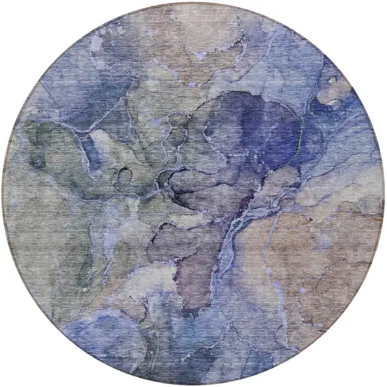 8' Navy Blue And Beige Round Abstract Washable Indoor Outdoor Area Rug Photo 5
