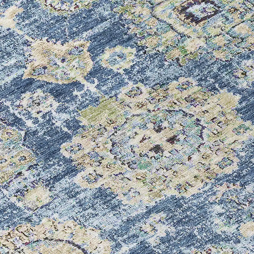 8' Navy Blue And Beige Round Floral Washable Indoor Outdoor Area Rug Photo 9
