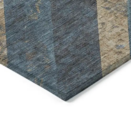 8' Navy Blue And Beige Round Geometric Washable Indoor Outdoor Area Rug Photo 8