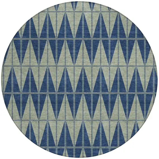 8' Navy Blue And Beige Round Geometric Washable Indoor Outdoor Area Rug Photo 3