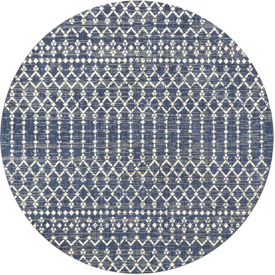 5' Navy Blue And Beige Round Trellis Indoor Outdoor Area Rug Photo 1