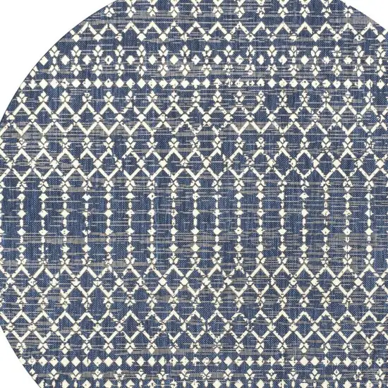 5' Navy Blue And Beige Round Trellis Indoor Outdoor Area Rug Photo 2