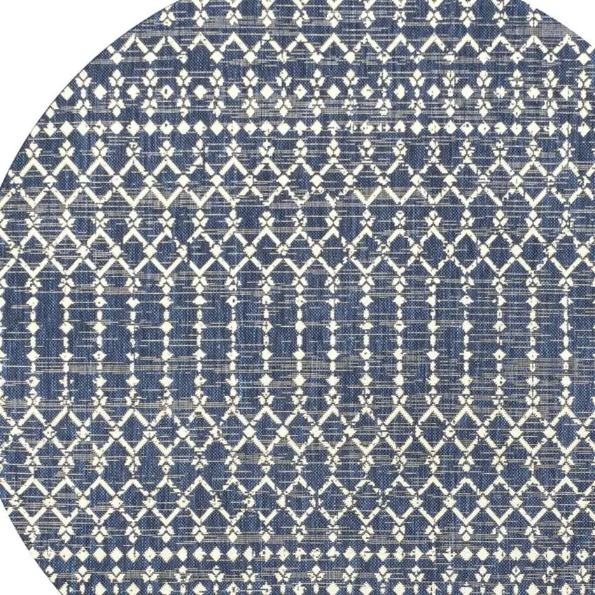 5' Navy Blue And Beige Round Trellis Indoor Outdoor Area Rug Photo 2
