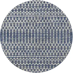 Photo of 6' Navy Blue And Beige Round Trellis Indoor Outdoor Area Rug