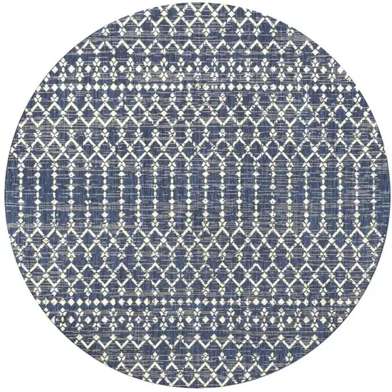 6' Navy Blue And Beige Round Trellis Indoor Outdoor Area Rug Photo 3
