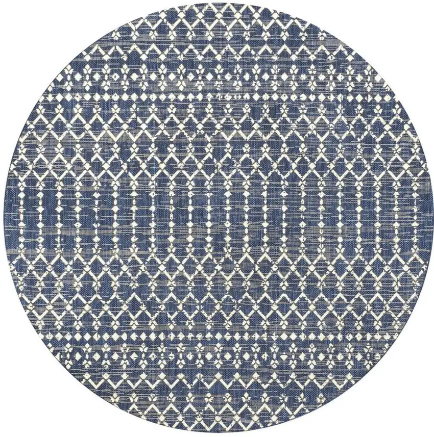6' Navy Blue And Beige Round Trellis Indoor Outdoor Area Rug Photo 3