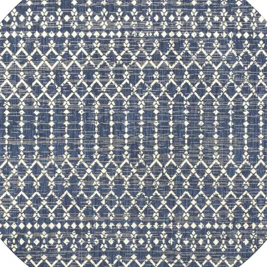 6' Navy Blue And Beige Round Trellis Indoor Outdoor Area Rug Photo 2