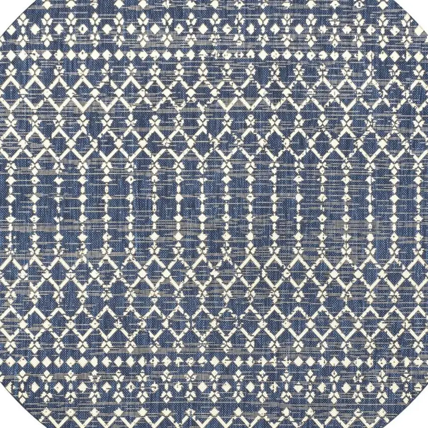 6' Navy Blue And Beige Round Trellis Indoor Outdoor Area Rug Photo 2