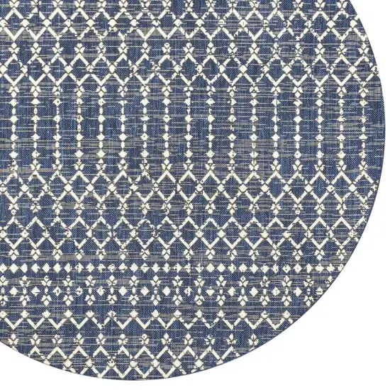8' Navy Blue And Beige Round Trellis Indoor Outdoor Area Rug Photo 2