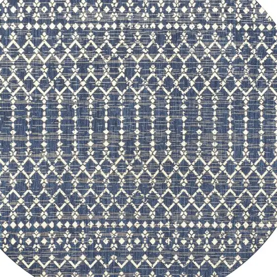 9' Navy Blue And Beige Round Trellis Indoor Outdoor Area Rug Photo 2