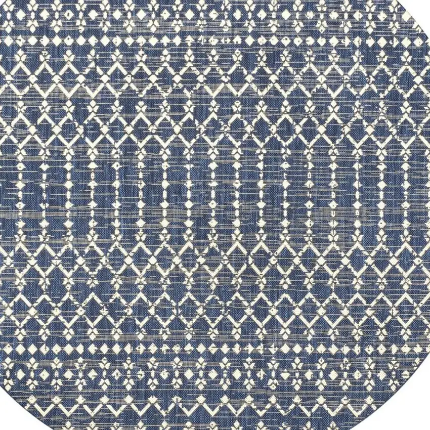 9' Navy Blue And Beige Round Trellis Indoor Outdoor Area Rug Photo 2