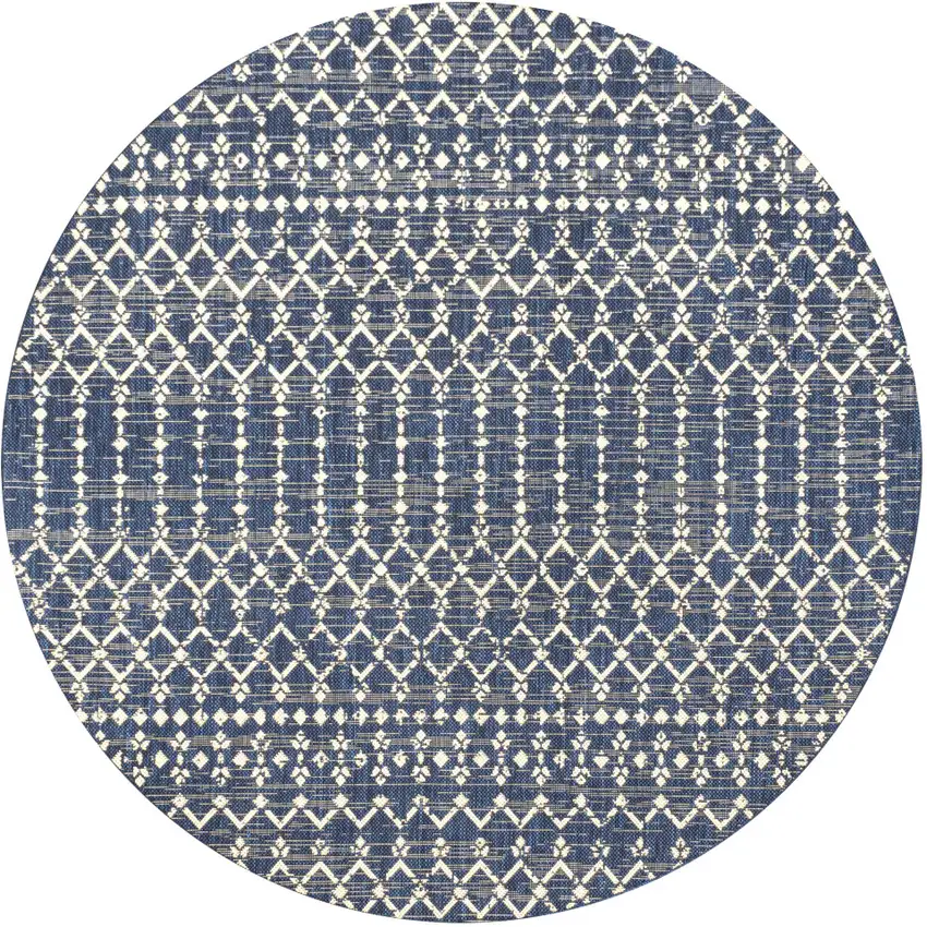 9' Navy Blue And Beige Round Trellis Indoor Outdoor Area Rug Photo 1