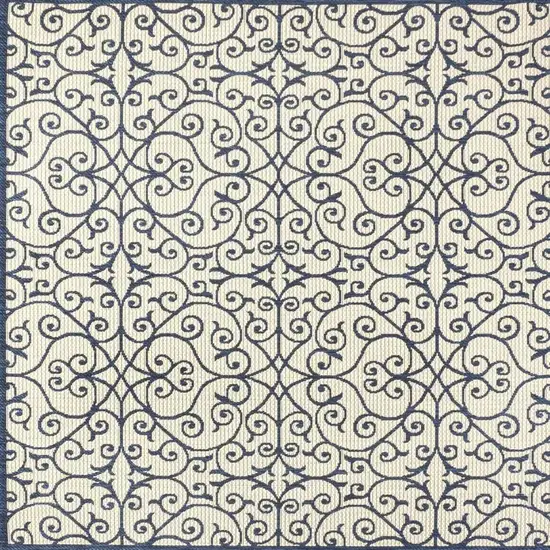 5' Navy Blue And Beige Square Geometric Indoor Outdoor Area Rug Photo 2