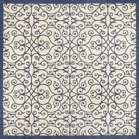 5' Navy Blue And Beige Square Geometric Indoor Outdoor Area Rug Photo 3