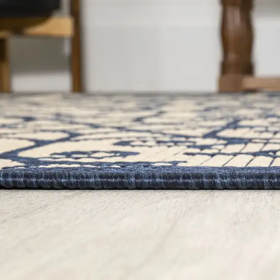 5' Navy Blue And Beige Square Geometric Indoor Outdoor Area Rug Photo 6