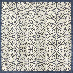 Photo of 5' Navy Blue And Beige Square Geometric Indoor Outdoor Area Rug