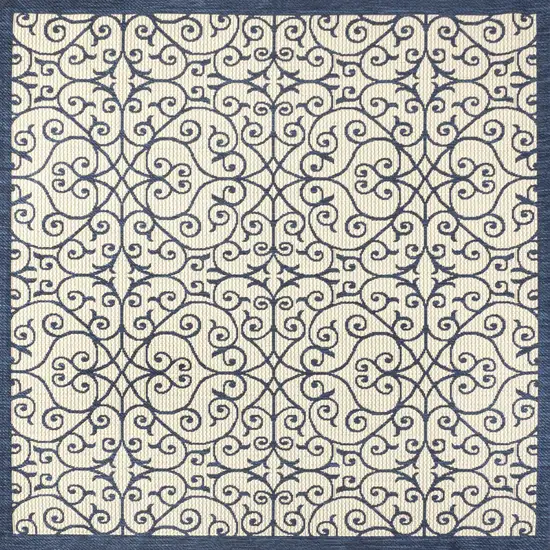 5' Navy Blue And Beige Square Geometric Indoor Outdoor Area Rug Photo 1