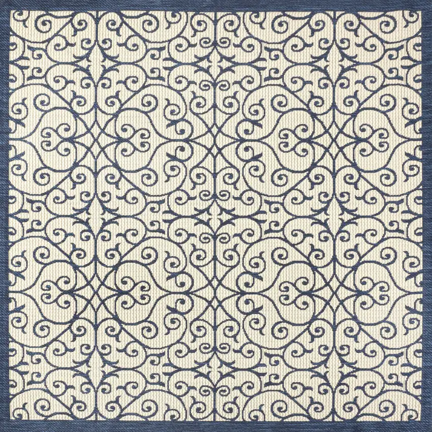5' Navy Blue And Beige Square Geometric Indoor Outdoor Area Rug Photo 1