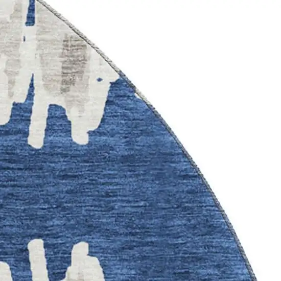 8' Navy Blue And Beige Striped Washable Round Rug With UV Protection Photo 3