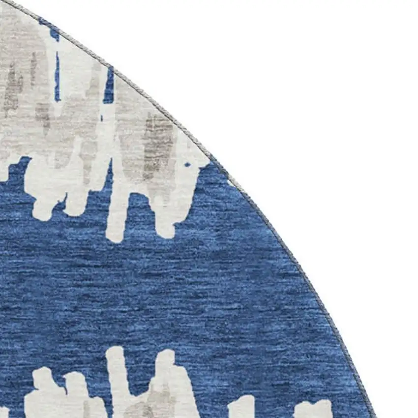 8' Navy Blue And Beige Striped Washable Round Rug With UV Protection Photo 4