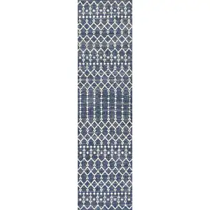 Photo of 10' Navy Blue And Beige Trellis Indoor Outdoor Runner Rug