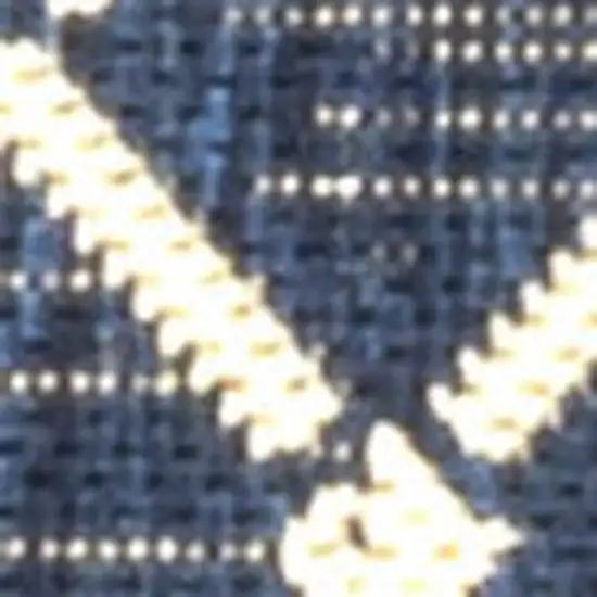 10' Navy Blue And Beige Trellis Indoor Outdoor Runner Rug Photo 2