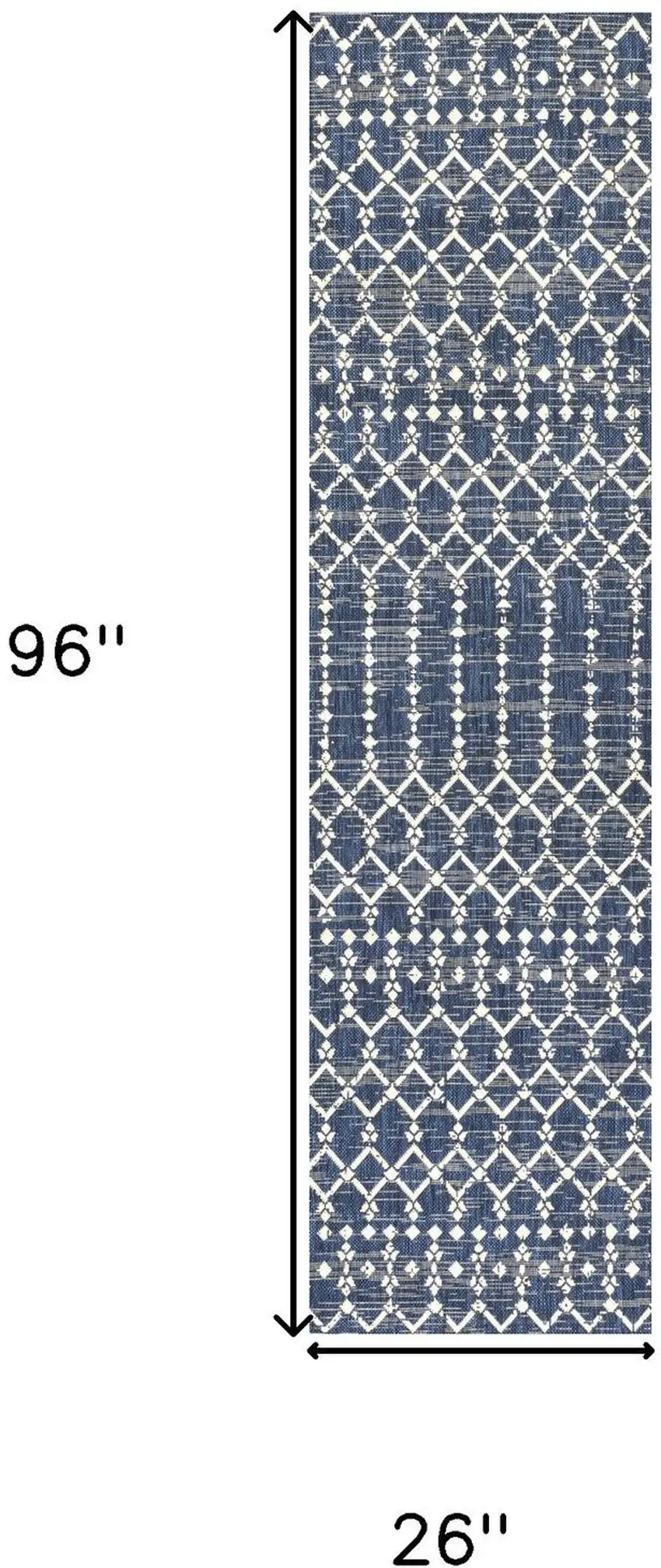 8' Navy Blue And Beige Trellis Indoor Outdoor Runner Rug Photo 7