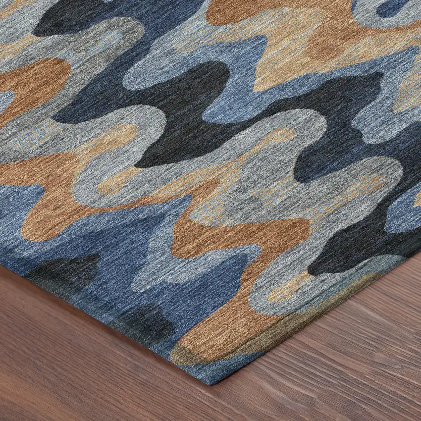 8' Navy Blue And Black Round Abstract Washable Indoor Outdoor Area Rug Photo 6