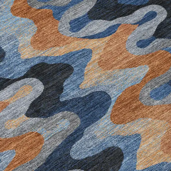 8' Navy Blue And Black Round Abstract Washable Indoor Outdoor Area Rug Photo 7