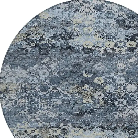 8' Navy Blue And Blue Round Abstract Washable Indoor Outdoor Area Rug Photo 2