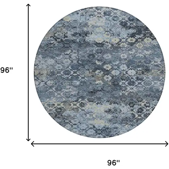 8' Navy Blue And Blue Round Abstract Washable Indoor Outdoor Area Rug Photo 8