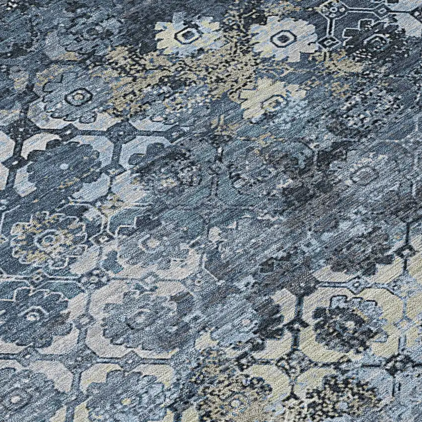 8' Navy Blue And Blue Round Abstract Washable Indoor Outdoor Area Rug Photo 7