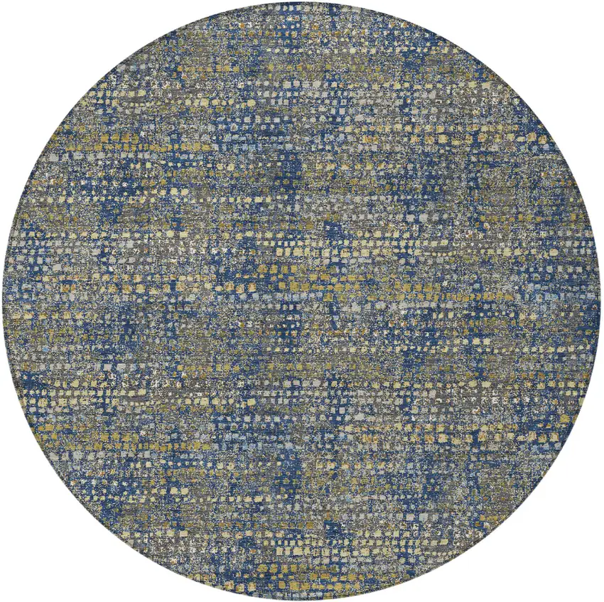 8' Navy Blue And Blue Round Abstract Washable Indoor Outdoor Area Rug Photo 3