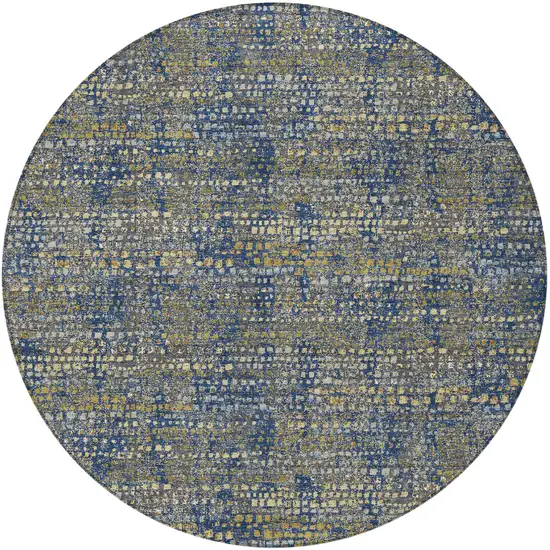 8' Navy Blue And Blue Round Abstract Washable Indoor Outdoor Area Rug Photo 3