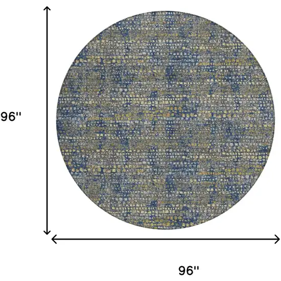 8' Navy Blue And Blue Round Abstract Washable Indoor Outdoor Area Rug Photo 6