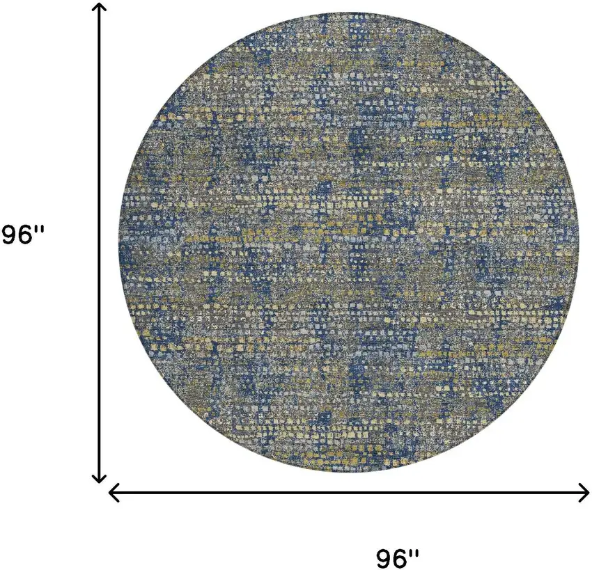 8' Navy Blue And Blue Round Abstract Washable Indoor Outdoor Area Rug Photo 6