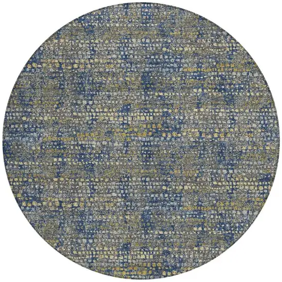 8' Navy Blue And Blue Round Abstract Washable Indoor Outdoor Area Rug Photo 1