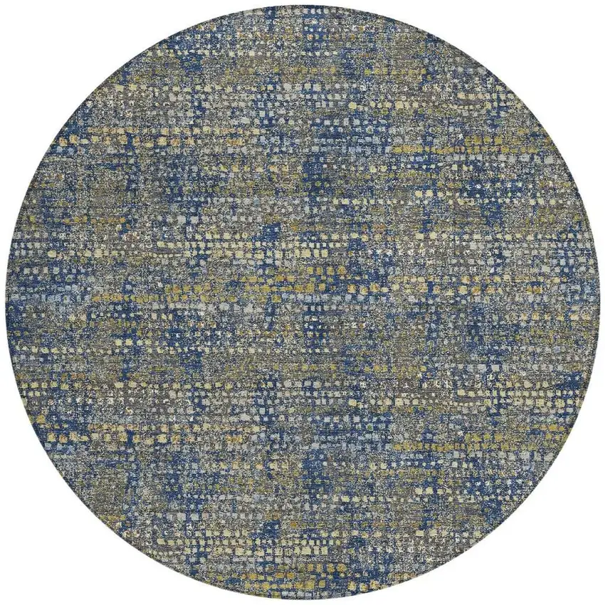 8' Navy Blue And Blue Round Abstract Washable Indoor Outdoor Area Rug Photo 1