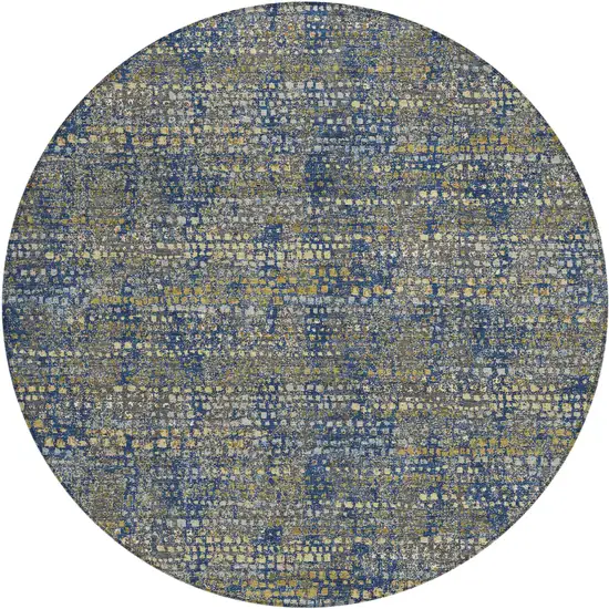 8' Navy Blue And Blue Round Abstract Washable Indoor Outdoor Area Rug Photo 2