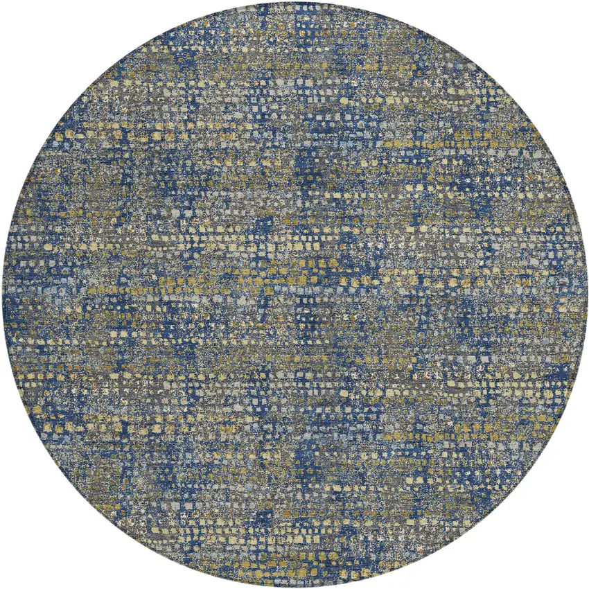 8' Navy Blue And Blue Round Abstract Washable Indoor Outdoor Area Rug Photo 2