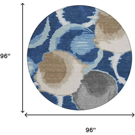 8' Navy Blue And Blue Round Abstract Washable Indoor Outdoor Area Rug Photo 7