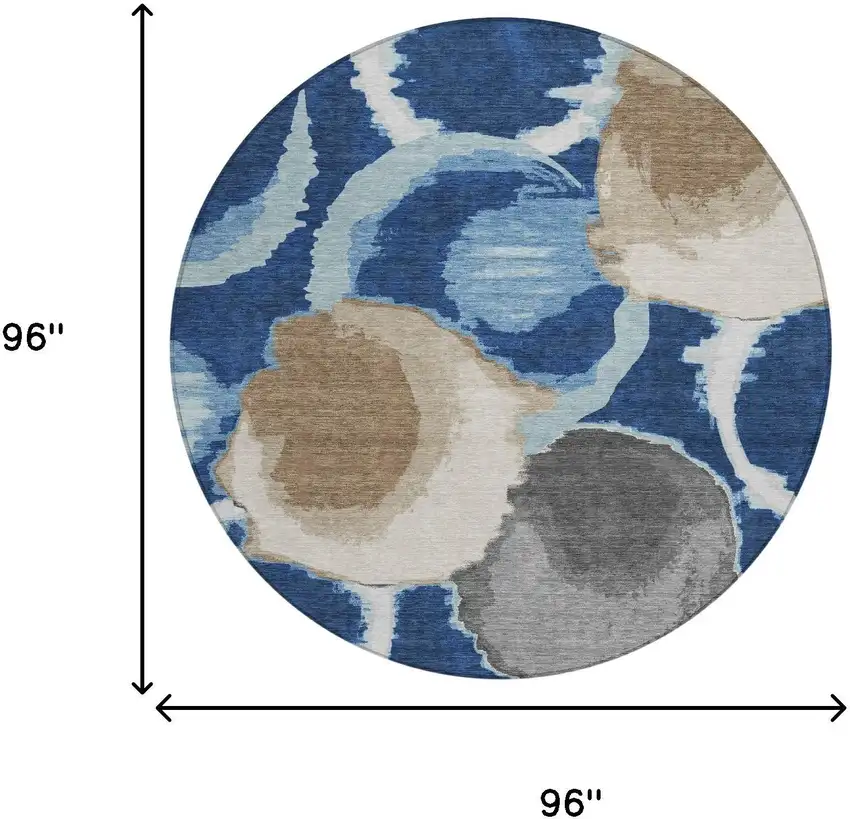 8' Navy Blue And Blue Round Abstract Washable Indoor Outdoor Area Rug Photo 7