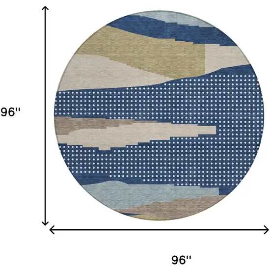 8' Navy Blue And Blue Round Abstract Washable Indoor Outdoor Area Rug Photo 5